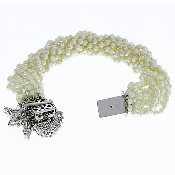 Vintage 1950s Pearl and Diamond clasp in Platinum Bracelet