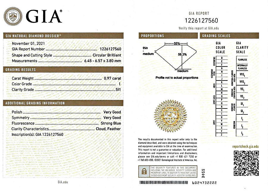 Vintage GIA Certified 0.97ct Diamond Engagement Ring