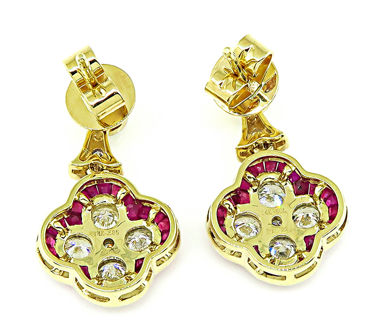 Estate 1.35ct Diamond 1.00ct Ruby Earrings