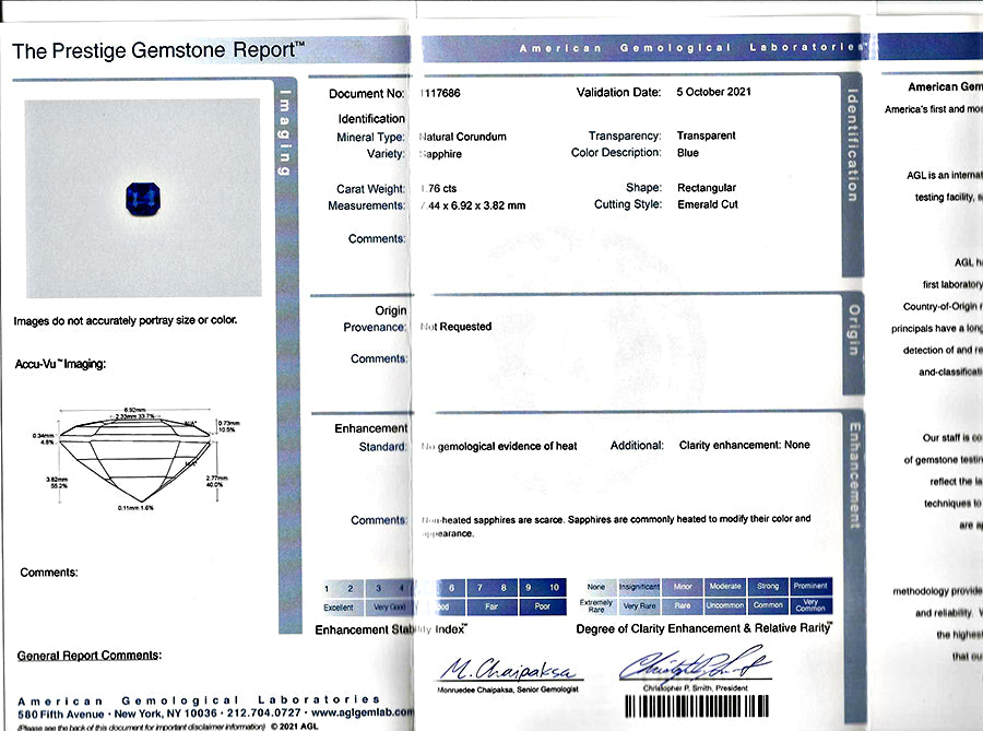 Estate Simon G AGL Cert 1.76ct Natural No Heat Sapphire Diamond Engagement Ring