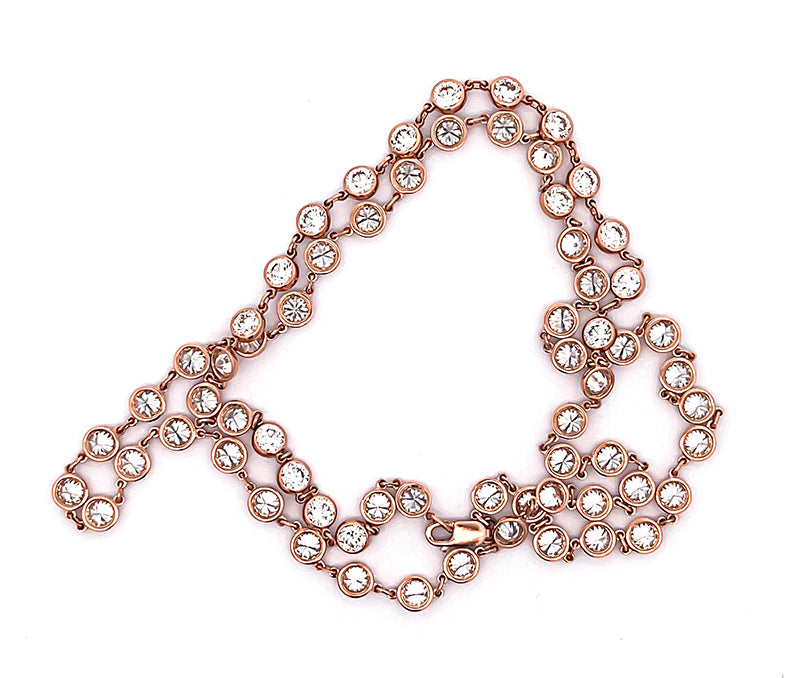 Estate 12.55ct Diamond Pink Gold By The Yard Necklace