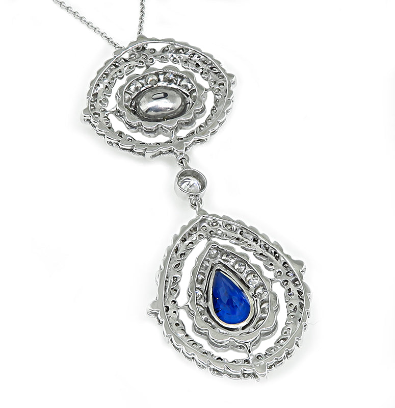 Estate 5.39ct Sapphire 2.25ct Diamond Pendant Necklace