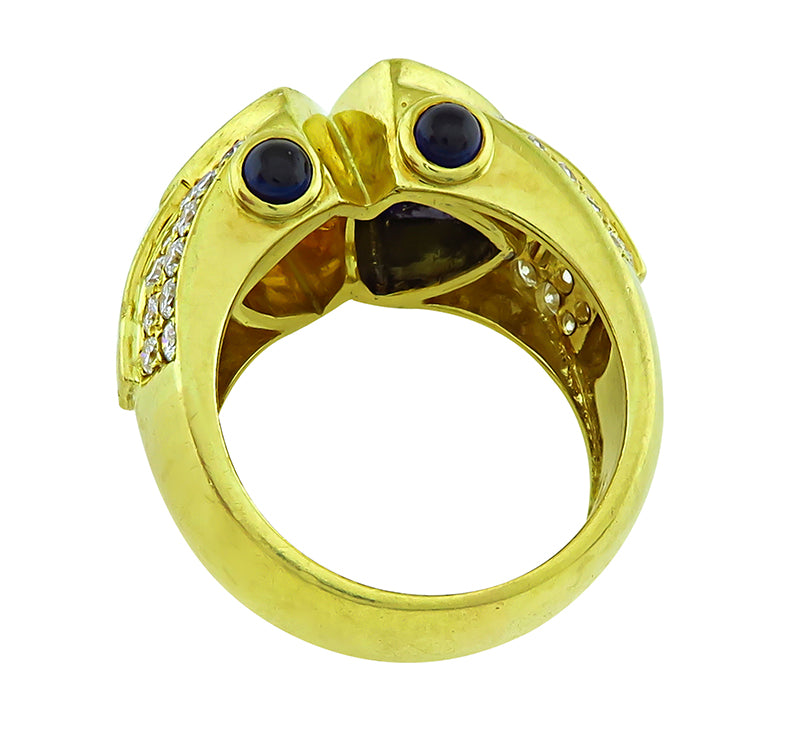 Estate 2.50ct Blue and Yellow Sapphire 1.75ct Diamond Gold Ring