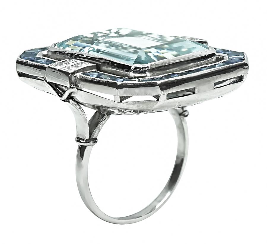 Estate 20.00ct Aquamarine 1.50ct Sapphire Diamond Ring