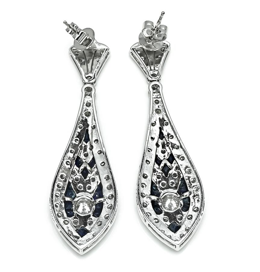 Estate 2.57ct Diamond 2.05ct Sapphire Dangling Earrings