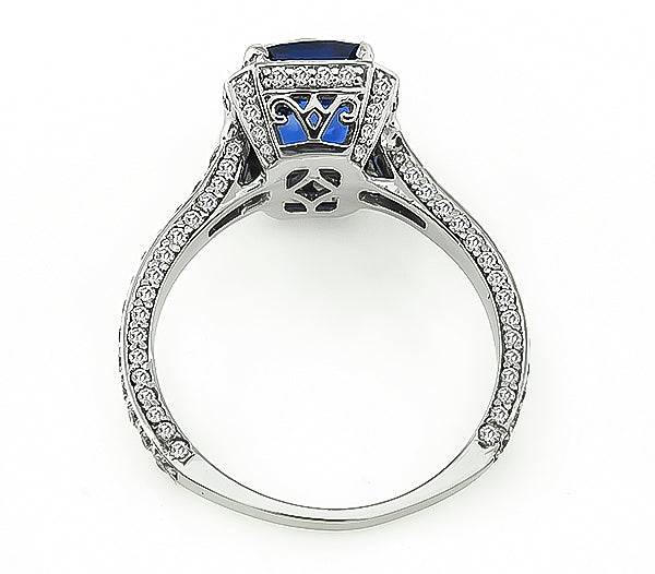 Estate 3.11ct Ceylon Sapphire 0.75ct Diamond Engagement Ring