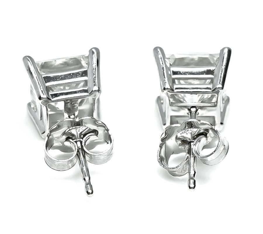 Estate 3.01ct Princess Cut Diamond Stud Earrings
