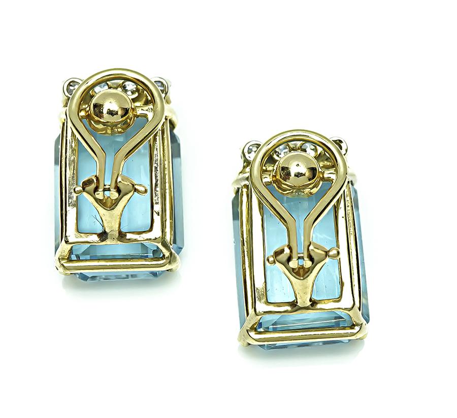 Estate 50.00ct Aquamarine 0.50ct Diamond Gold Earrings