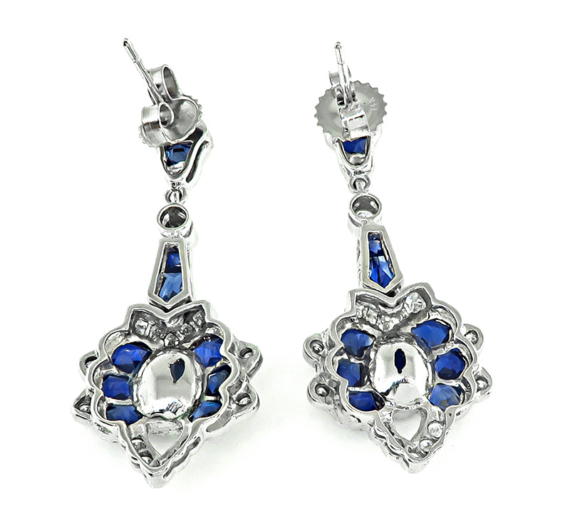 Estate 6.00ct Sapphire 1.20ct Diamond Earrings