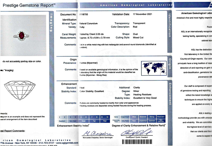 Estate AGL Certified 2.03ct Burmese Ruby 0.67ct Diamond Engagement Ring