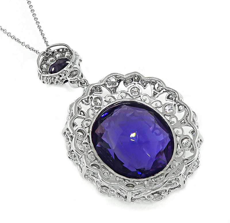Estate 21.69ct Amethyst 1.75ct Diamond Pendant Necklace