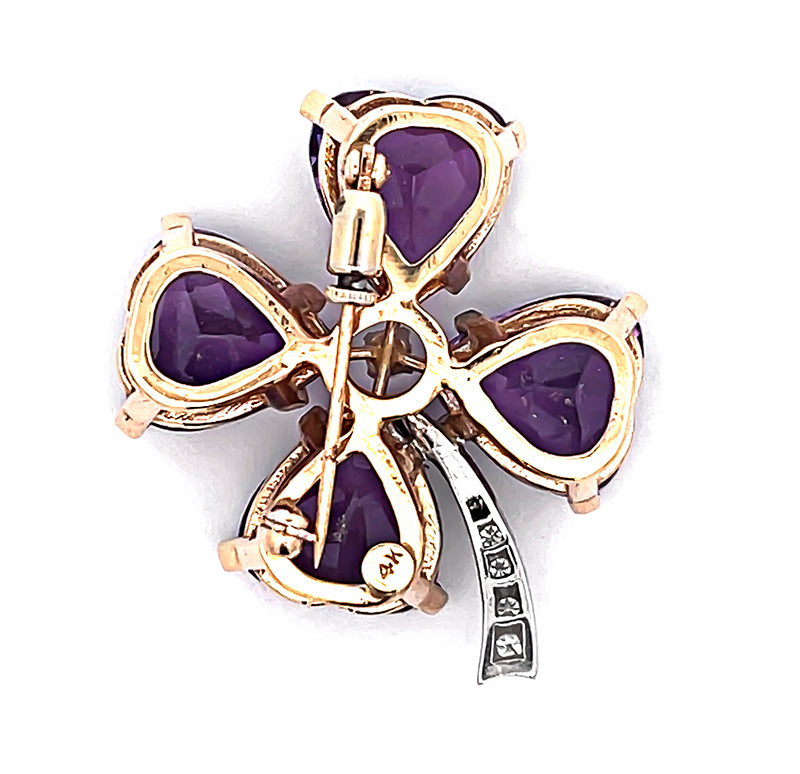 Estate 25.00ct Amethyst Diamond Clover Pin