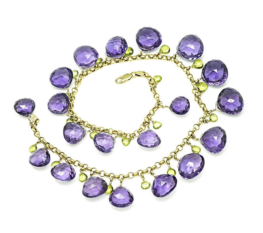 Estate Amethyst and Peridot Gold Necklace