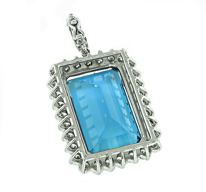 Estate 25.00ct Aquamarine 2.40ct Diamond Pendant
