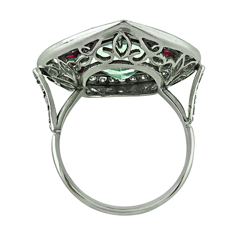 Vintage Aquamarine 0.80ct Diamond 1.00ct Ruby Cocktail Ring