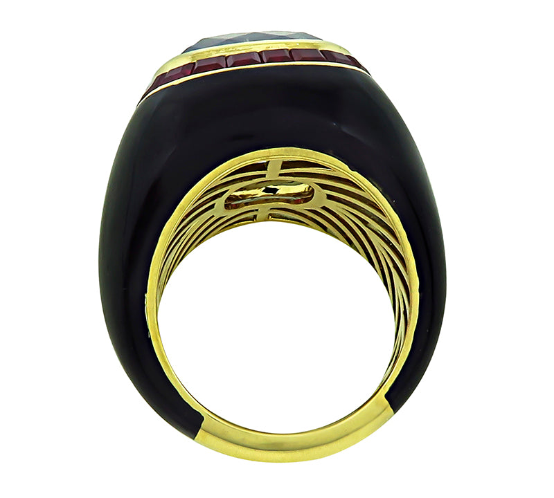 Estate 15.00ct Blue Topaz 3.00ct Ruby Onyx Gold Ring