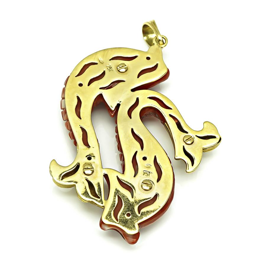 Estate Diamond Coral Gold Koi Fish Pendant