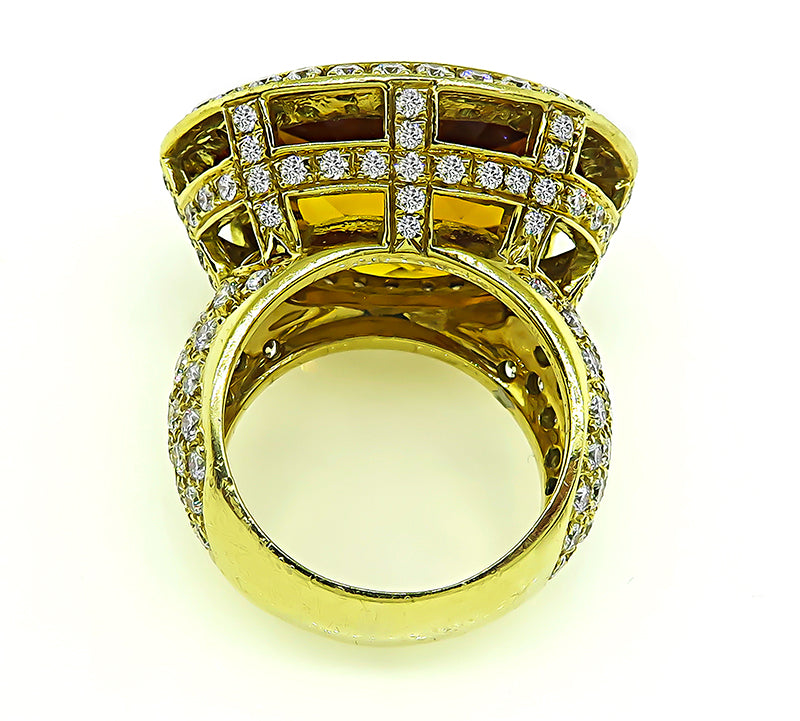 Estate 20.00ct Citrine 3.00ct Diamond Ring