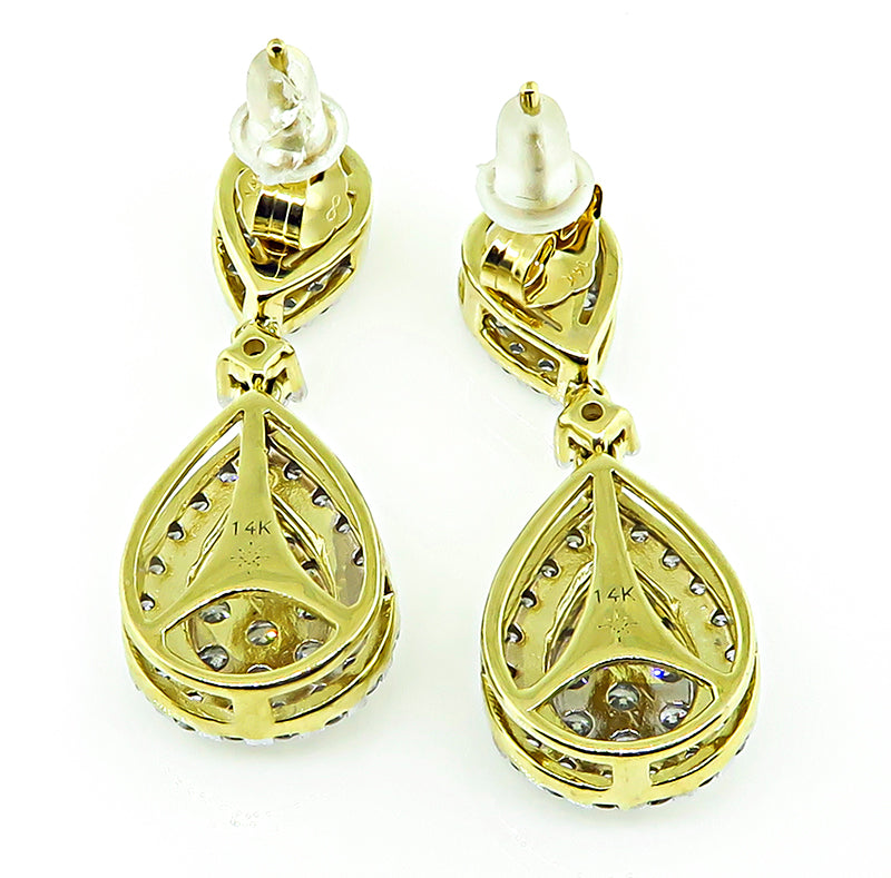 Estate 2.00ct Diamond Gold Dangling Earrings