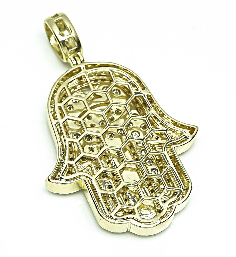 Estate 3.75ct Diamond Hamsa Hand Gold Pendant