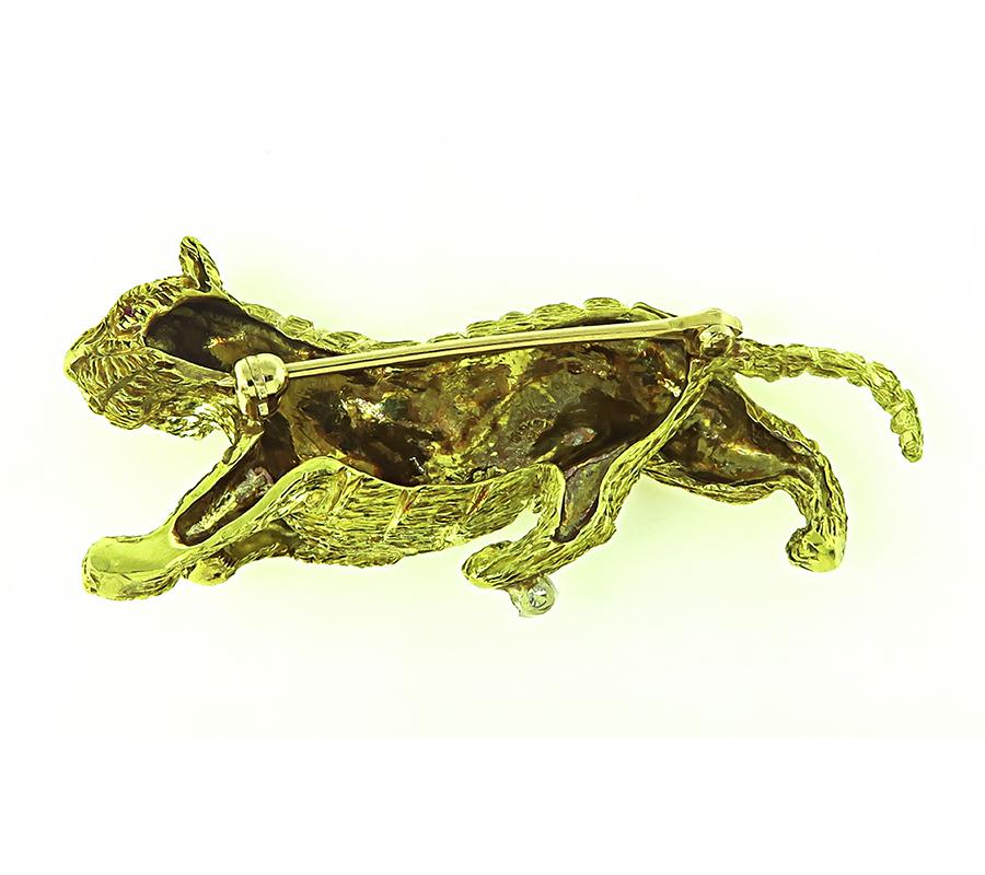 Diamond Yellow Gold Tiger Pin