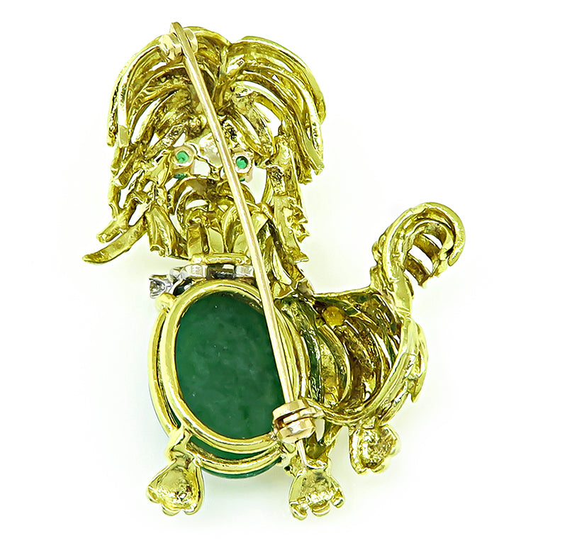 Estate Jadeite Diamond Emerald Gold Yorkie Pin