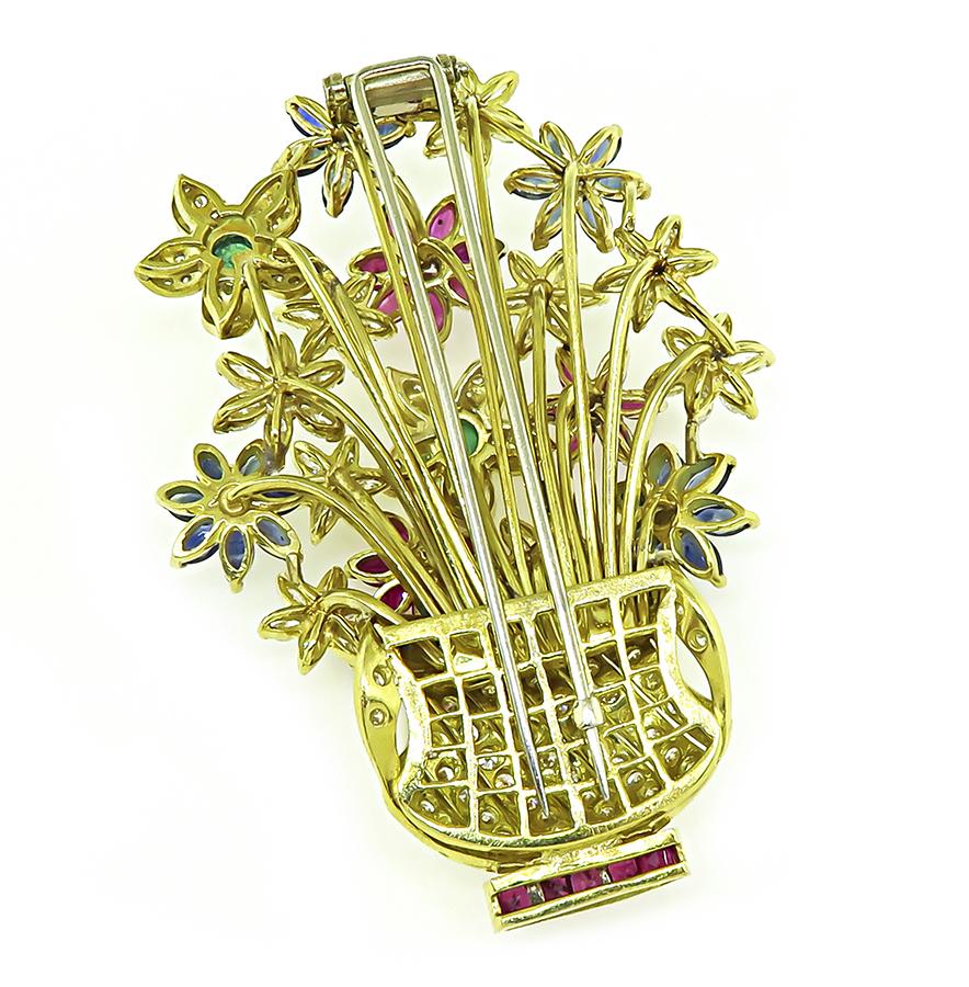 5.00ct Diamond 2.00ct Ruby 1.75ct Sapphire Emerald Flower Pin