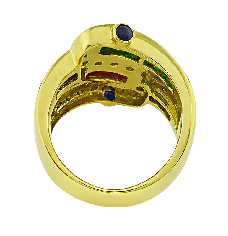 Estate 0.82ct Diamond 1.91ct Emerald Sapphire and Ruby Gold Ring