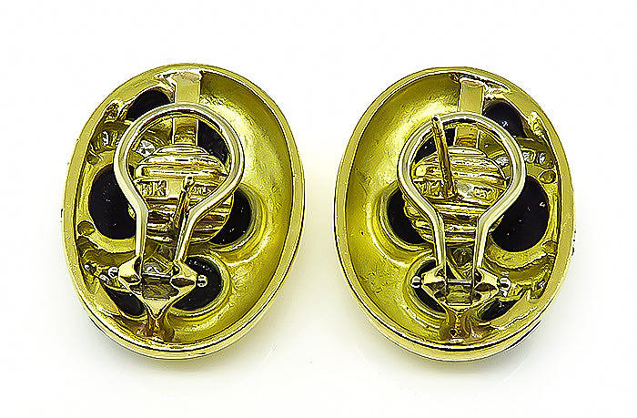 Estate 1.50ct Diamond Onyx Gold Earrings