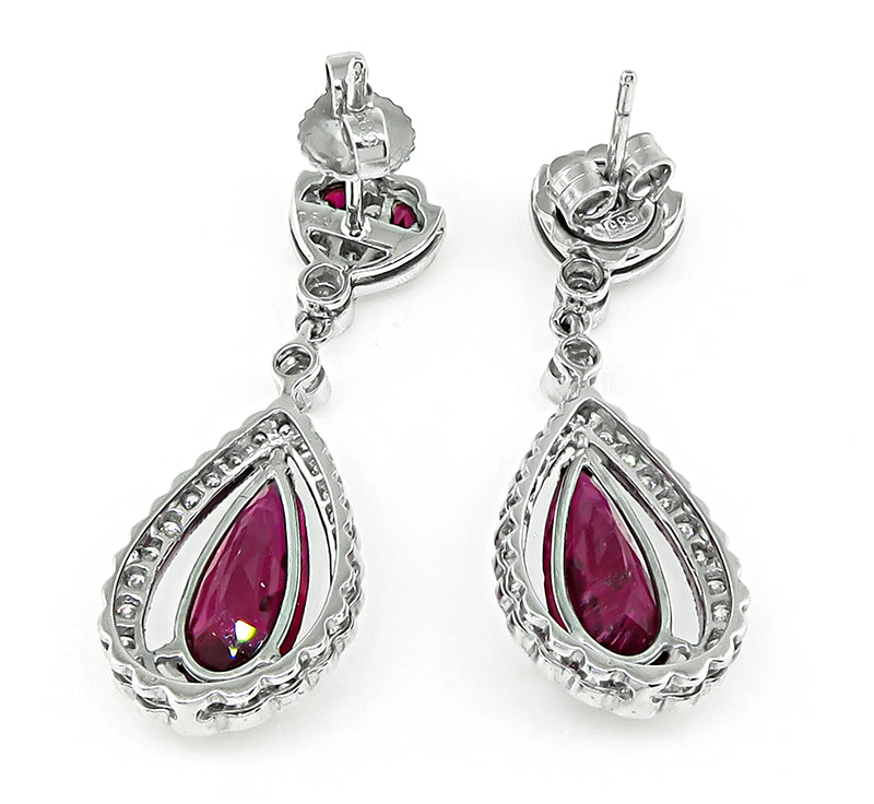 Estate 3.38ct Rubellite 0.50ct Diamond Dangling Earrings