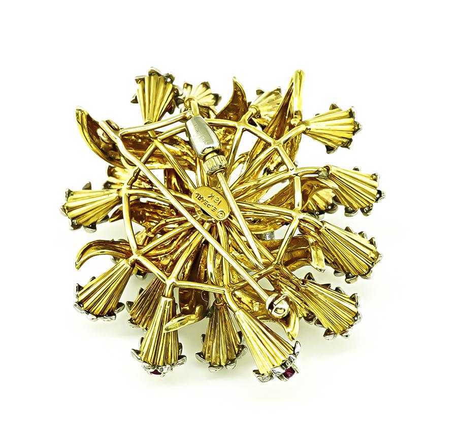 Edwin Pearl 4.00ct Diamond 2.00ct Ruby Gold Flower Pin