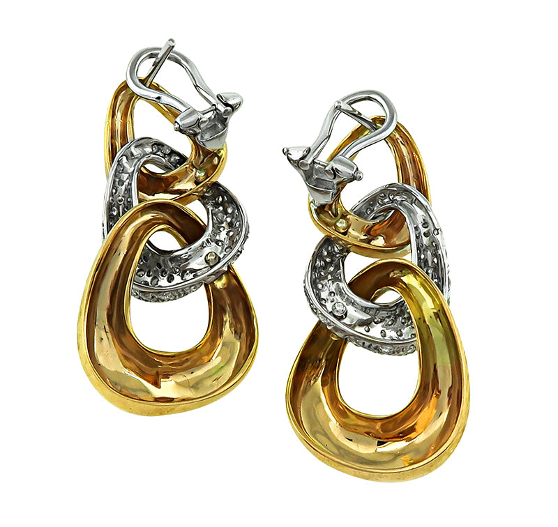 Estate 4.00ct Diamond Two Tone Rose and White Gold Earrings