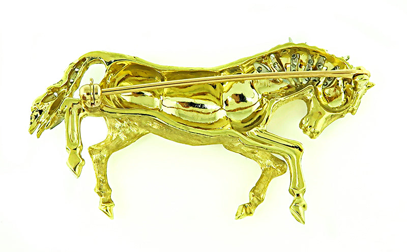 Estate Diamond Two Tone Gold Horse Pin