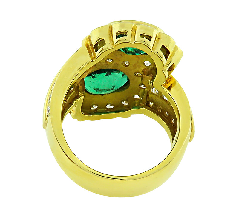 Estate 3.70ct Emerald 3.41ct Diamond Gold Ring