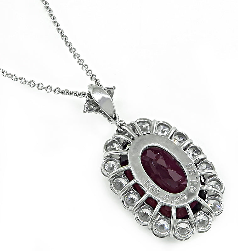 Estate 4.30ct Garnet 1.26ct Diamond Pendant Necklace
