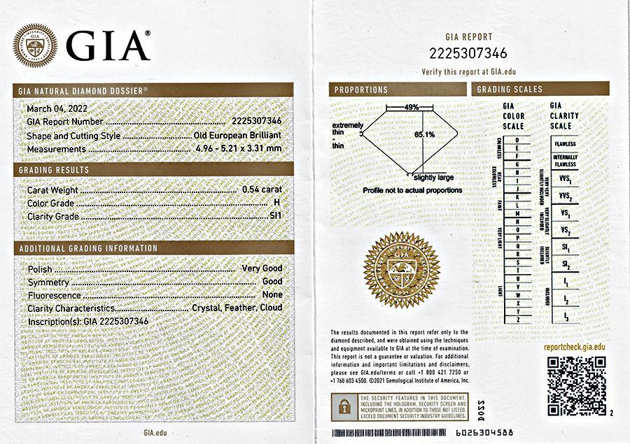 Estate GIA Certified 0.54ct Center Diamond 0.64ct Side Diamond Gold Ring