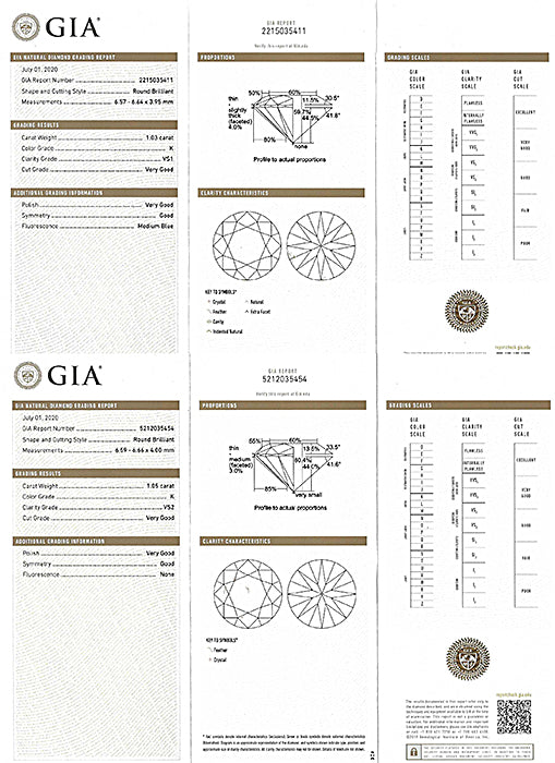 Estate GIA 1.05ct and 1.03ct Diamond Stud Earrings