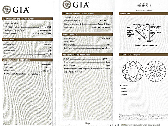 Estate GIA Certified 1.08ct and 1.02ct Diamond Stud Earrings