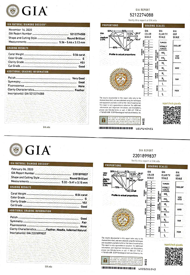 Estate GIA Certified 0.56ct and 0.54ct Diamond Stud Earrings