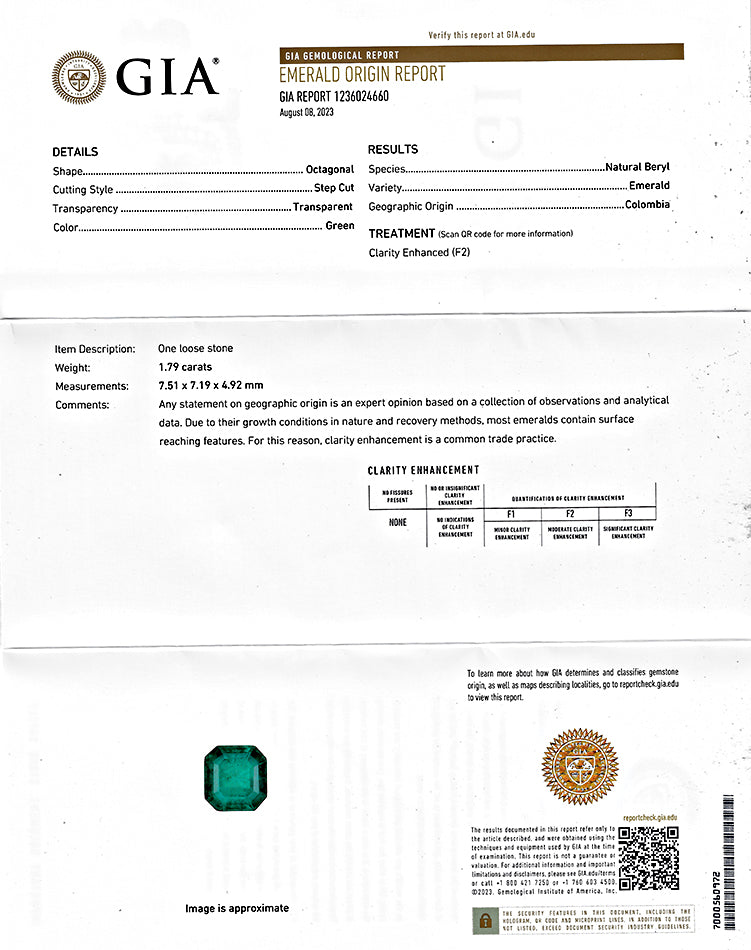 Estate GIA Certified 1.79ct Colombian Emerald 1.40ct Diamond Pendant Necklace