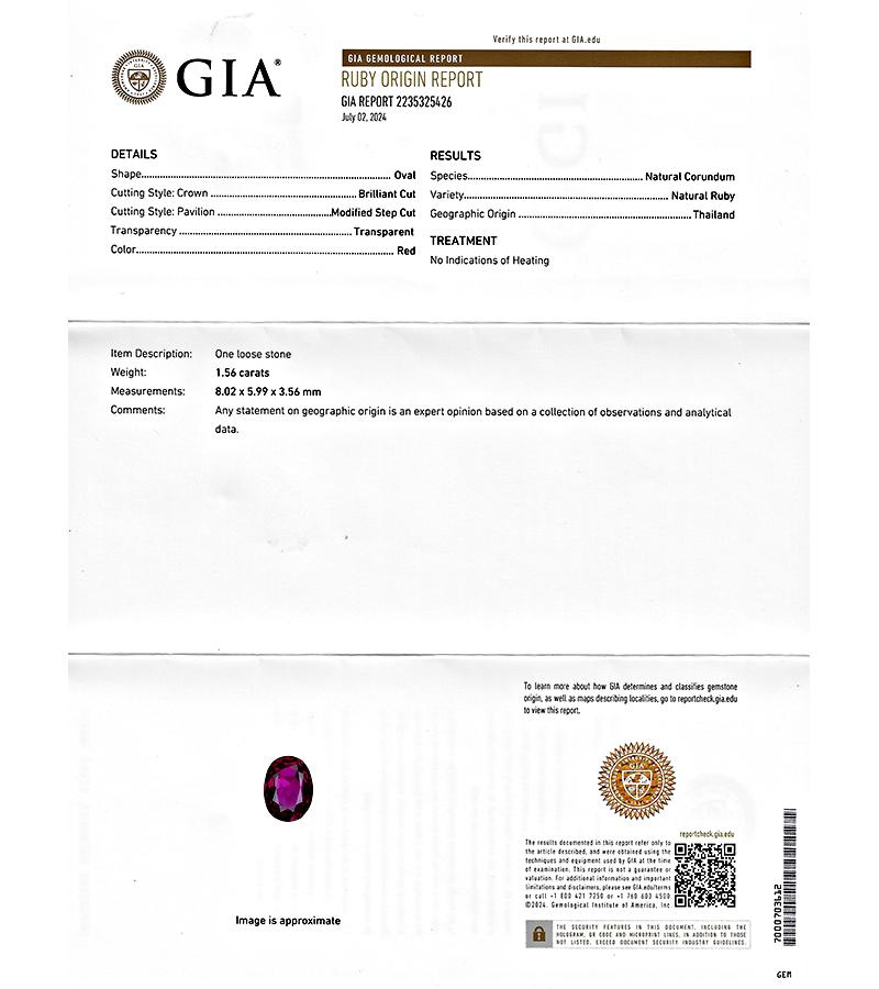 Estate GIA Certified 1.56ct No Heat Ruby 0.88ct Diamond Engagement Ring