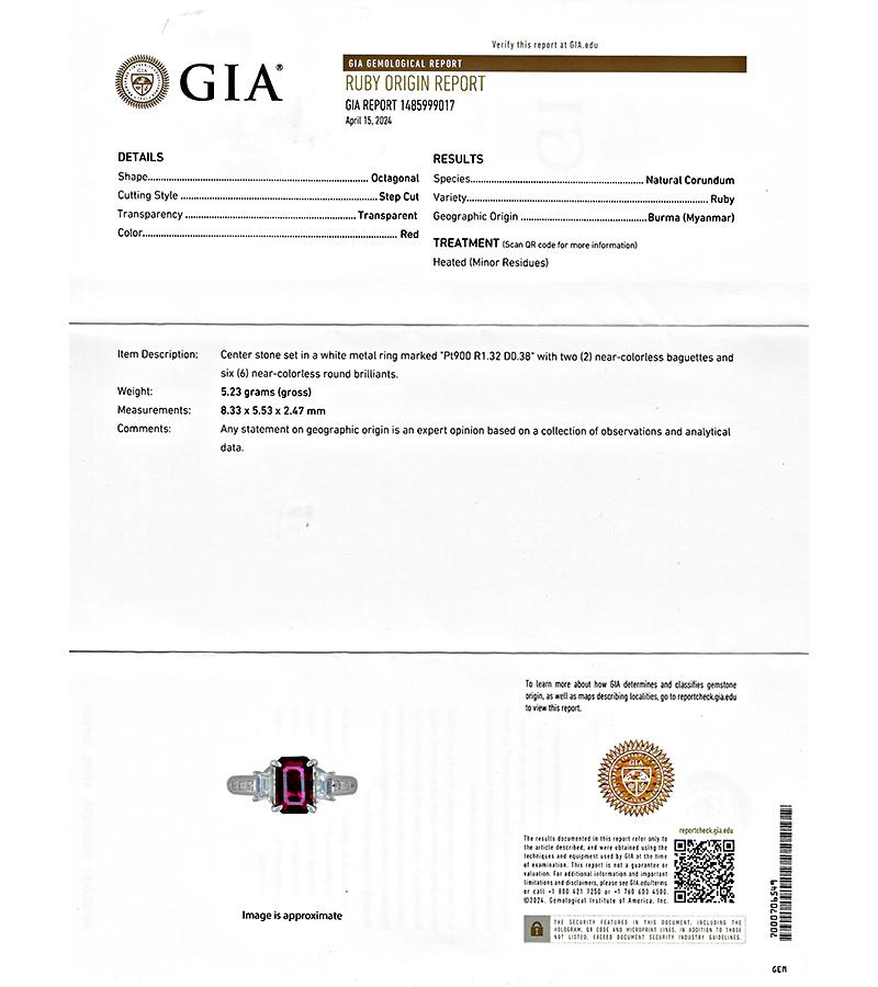 Estate GIA 1.32ct Burma Ruby 0.38ct Diamond Engagement Ring