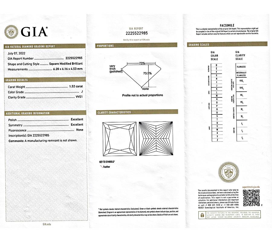 Estate GIA Certified 1.52ct Diamond Solitaire Engagement Ring
