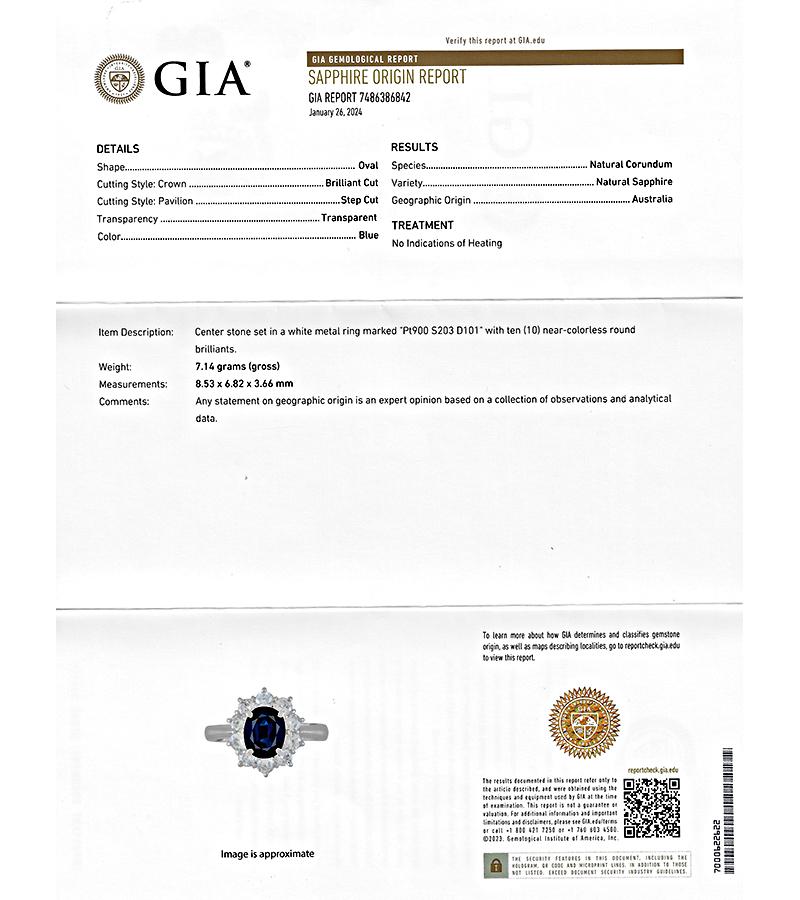 Estate GIA 2.03ct No Heat Sapphire 1.01ct Diamond Engagement Ring