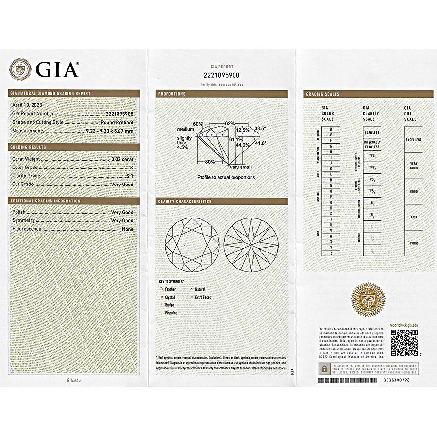 Estate GIA Certified 3.02ct Round Cut Diamond Engagement Ring