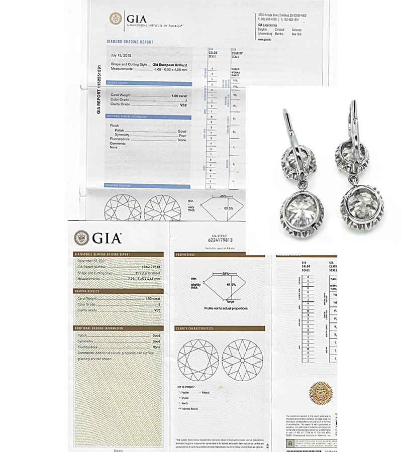 Vintage GIA Certified 5.22cttw Diamond Earrings