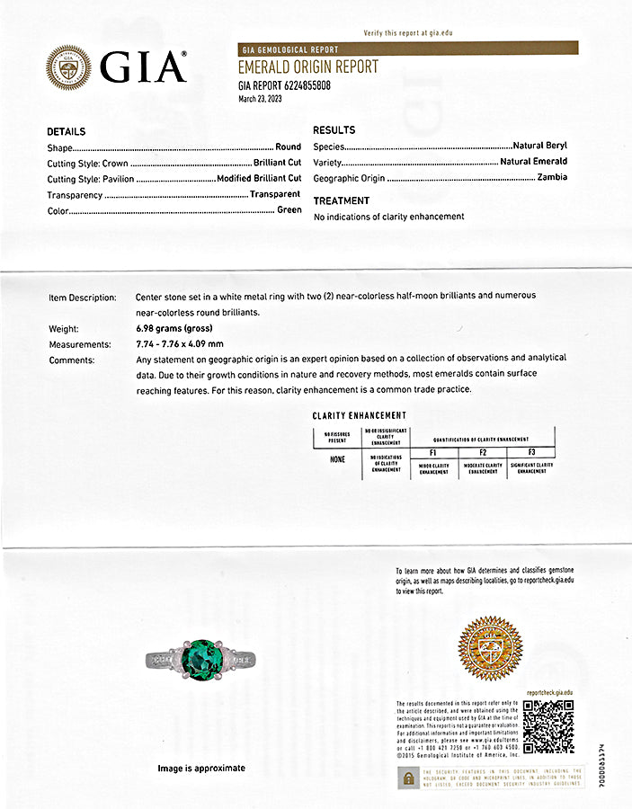 Estate JB Star GIA Certified 2.00ct Zambian Emerald Diamond Engagement Ring