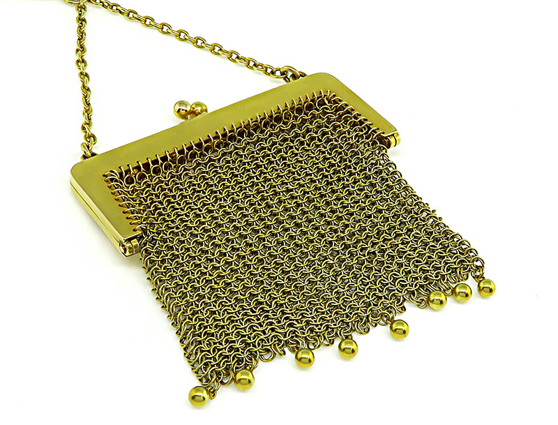 Estate Diamond Sapphire Gold Mesh Purse Necklace/Object