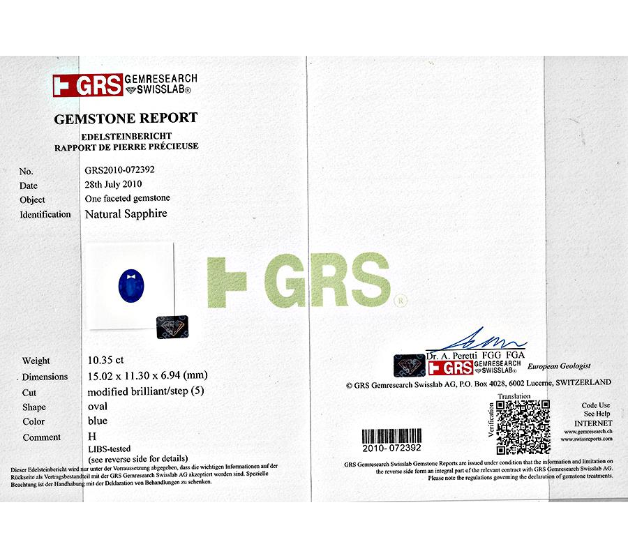 Estate GRS Certified 10.35ct Sapphire 1.53ct Diamond Engagement Ring