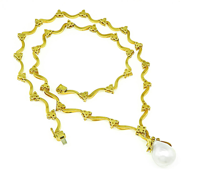 Estate Gubelin Baroque Pearl 6.00ct Diamond Gold Necklace